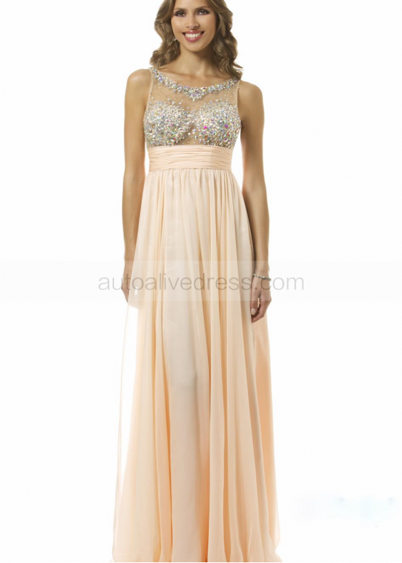 Beaded Apricot Chiffon V Back Fashionable Prom Dress